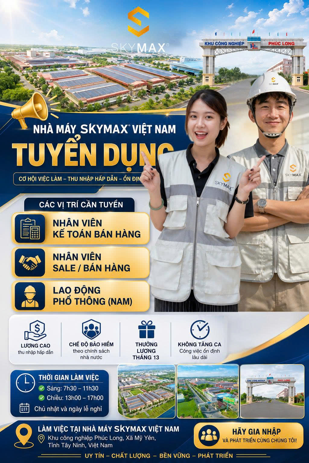 Tuyển dụng tại nhà máy SKYMAX Tây Ninh